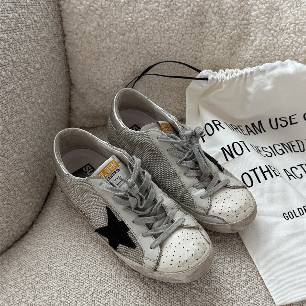 Golden Goose White and Black Star Sneakers